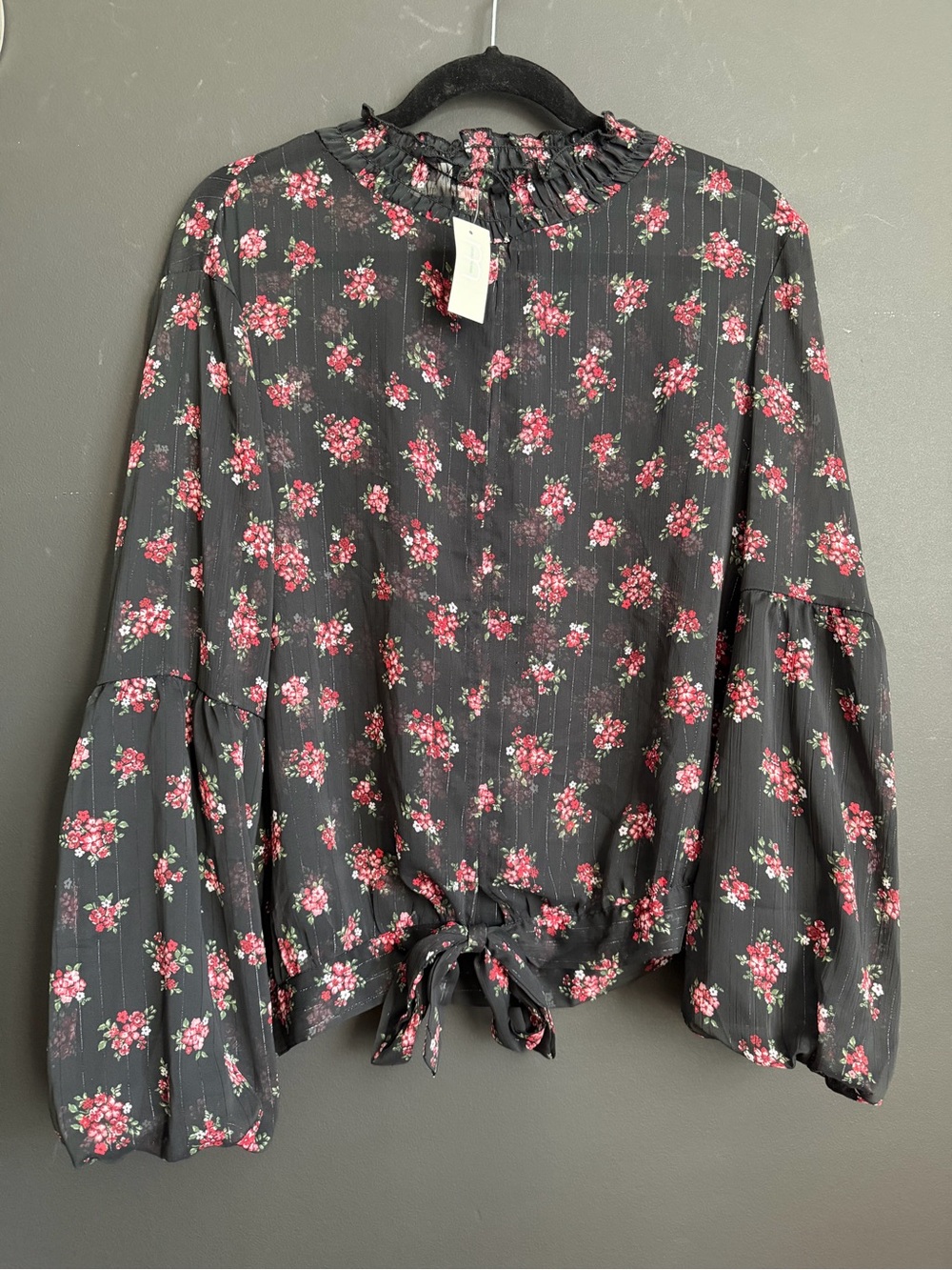 Maurice’s Floral Ruffle Neck with Tie-Front Blouse - NWT.